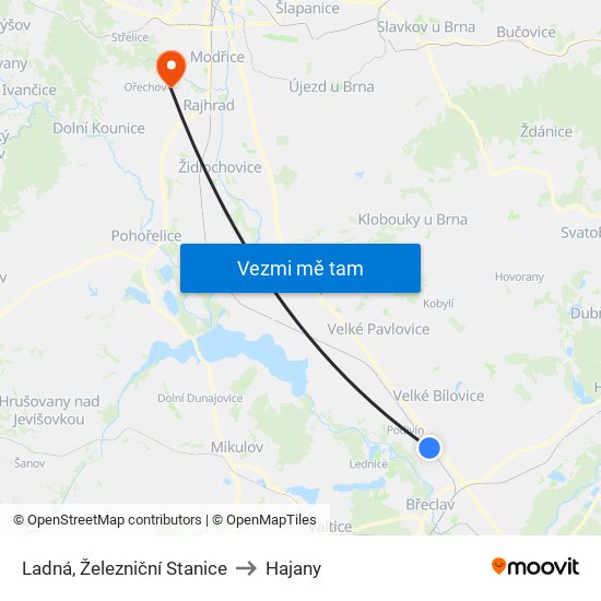 Ladná, Železniční Stanice to Hajany map