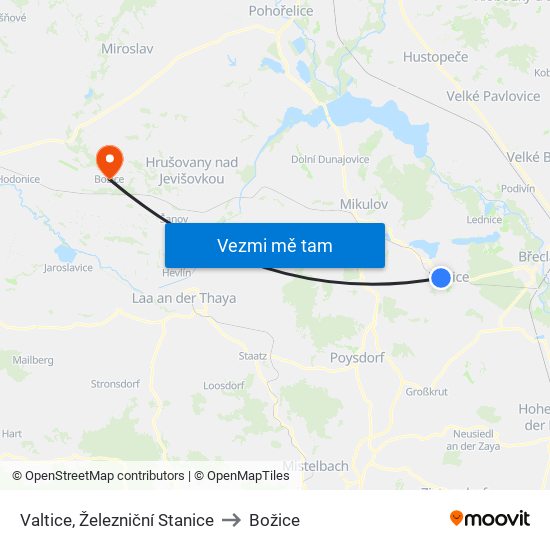 Valtice, Železniční Stanice to Božice map