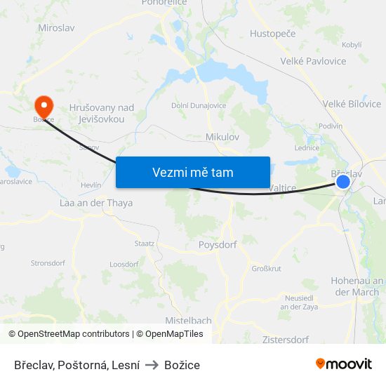 Břeclav, Poštorná, Lesní to Božice map