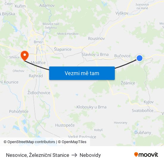 Nesovice, Železniční Stanice to Nebovidy map