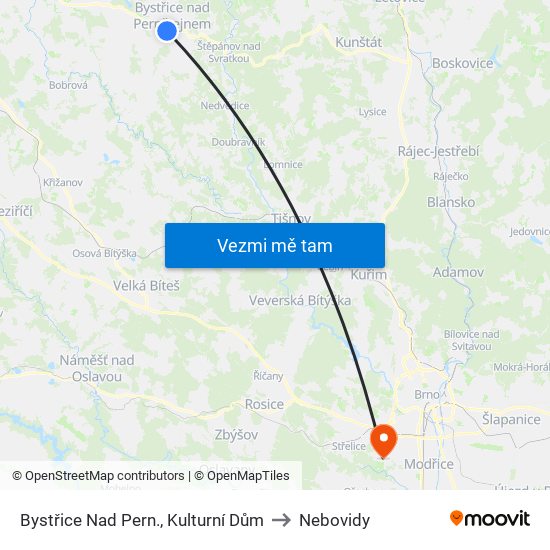 Bystřice Nad Pern., Kulturní Dům to Nebovidy map