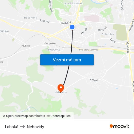 Labská to Nebovidy map