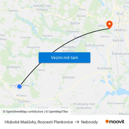 Hluboké Mašůvky, Rozcestí Plenkovice to Nebovidy map