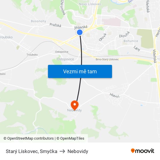 Starý Lískovec, Smyčka to Nebovidy map