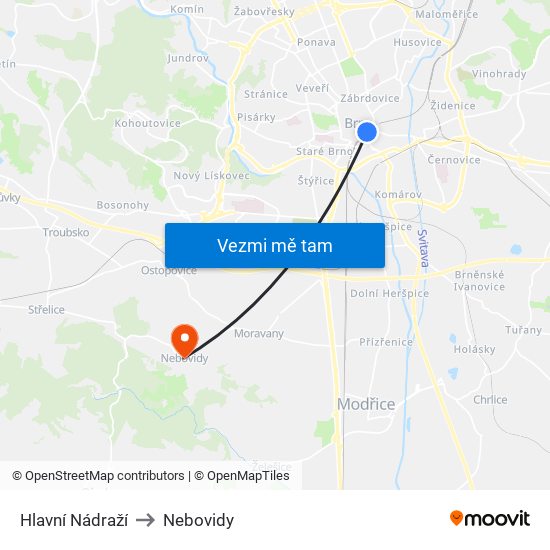 Hlavní Nádraží to Nebovidy map