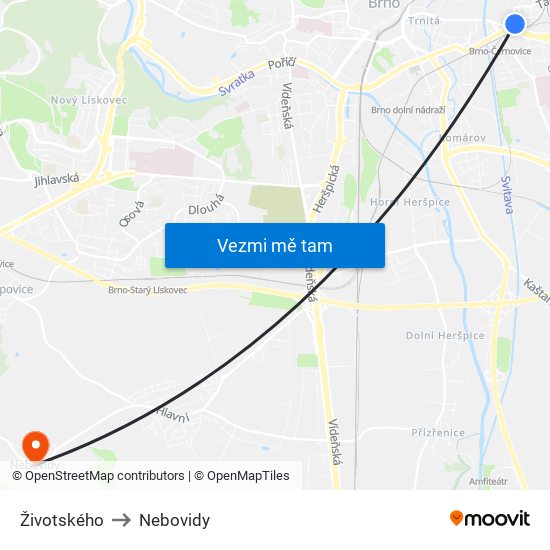 Životského to Nebovidy map