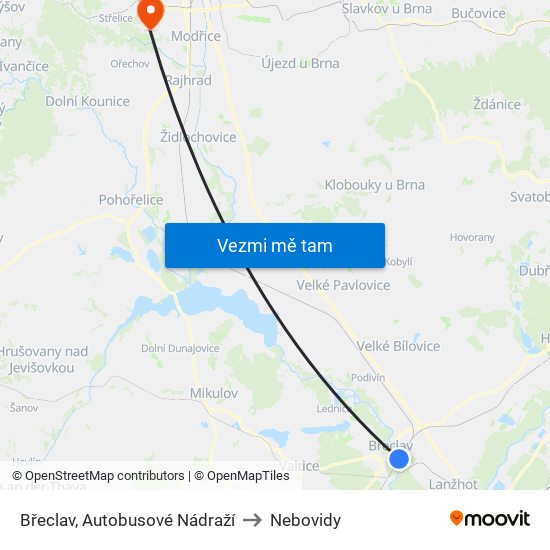 Břeclav, Autobusové Nádraží to Nebovidy map