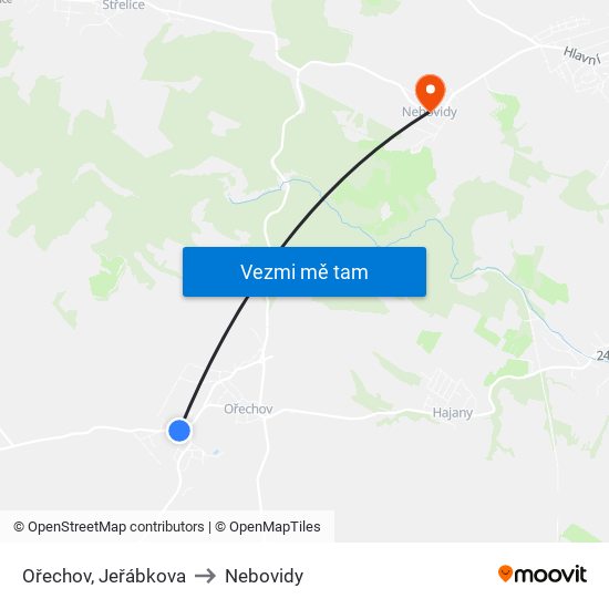 Ořechov, Jeřábkova to Nebovidy map