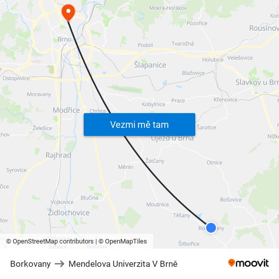 Borkovany to Mendelova Univerzita V Brně map