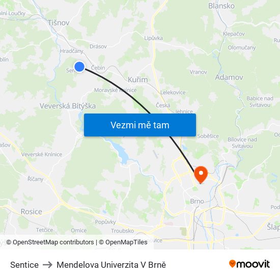 Sentice to Mendelova Univerzita V Brně map