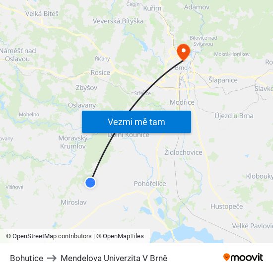 Bohutice to Mendelova Univerzita V Brně map