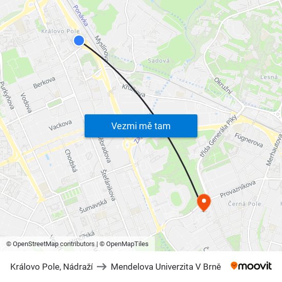 Královo Pole, Nádraží to Mendelova Univerzita V Brně map
