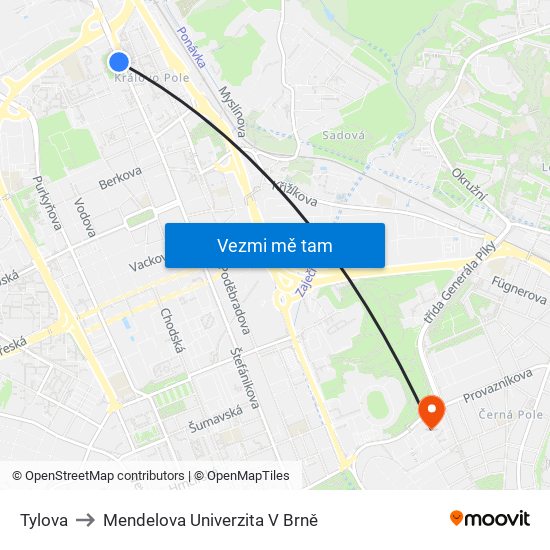 Tylova to Mendelova Univerzita V Brně map