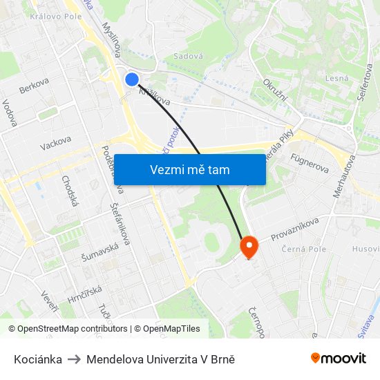 Kociánka to Mendelova Univerzita V Brně map