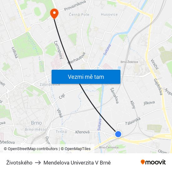 Životského to Mendelova Univerzita V Brně map
