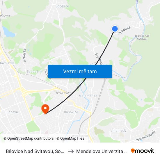 Bílovice Nad Svitavou, Soběšická to Mendelova Univerzita V Brně map