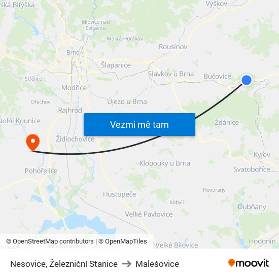 Nesovice, Železniční Stanice to Malešovice map