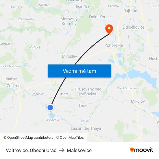 Valtrovice, Obecní Úřad to Malešovice map
