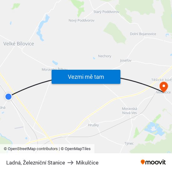 Ladná, Železniční Stanice to Mikulčice map