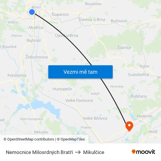 Nemocnice Milosrdných Bratří to Mikulčice map