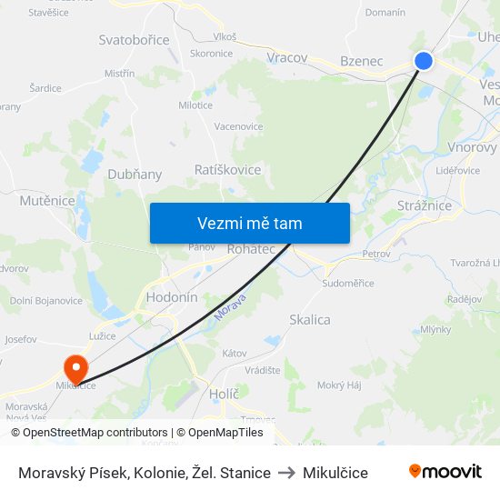 Moravský Písek, Kolonie, Žel. Stanice to Mikulčice map