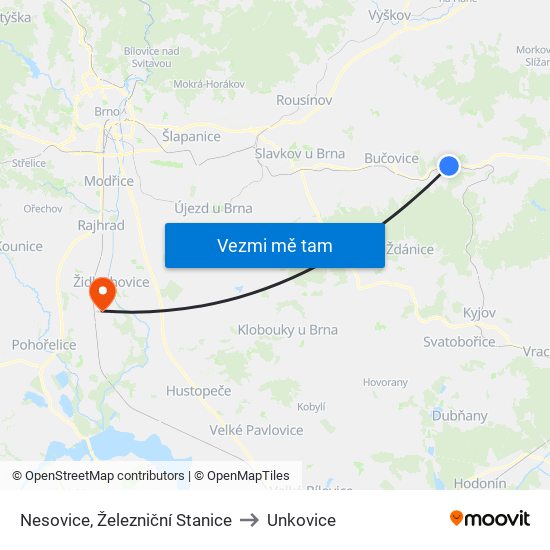 Nesovice, Železniční Stanice to Unkovice map