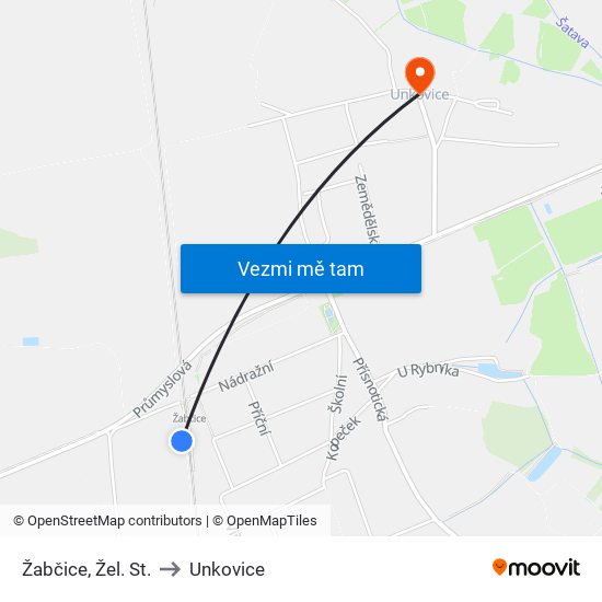 Žabčice, Žel. St. to Unkovice map