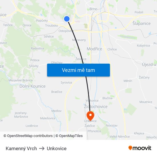 Kamenný Vrch to Unkovice map