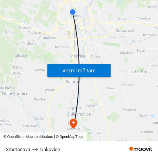 Smetanova to Unkovice map