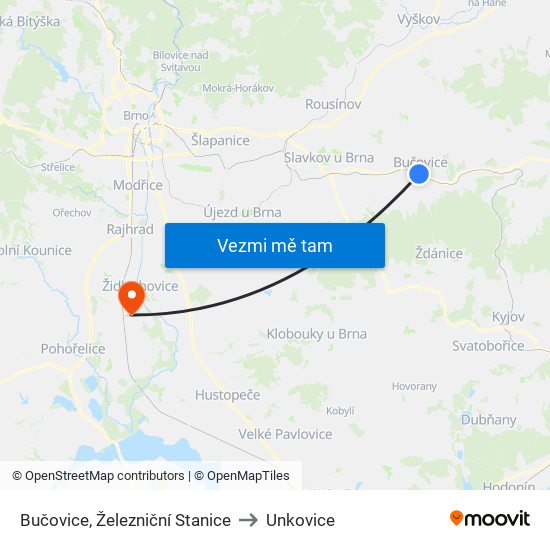 Bučovice, Železniční Stanice to Unkovice map