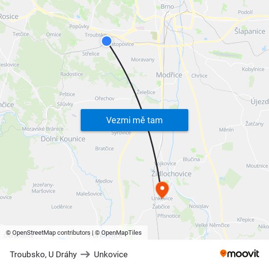 Troubsko, U Dráhy to Unkovice map