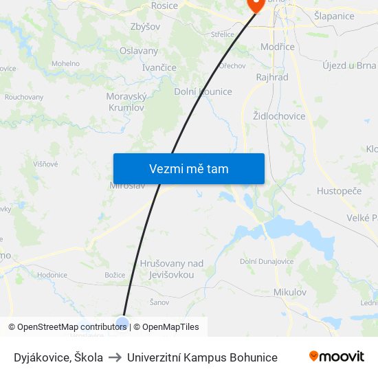 Dyjákovice, Škola to Univerzitní Kampus Bohunice map