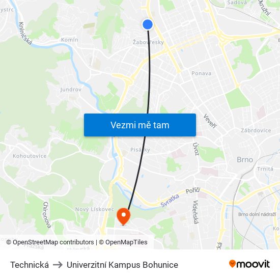 Technická to Univerzitní Kampus Bohunice map