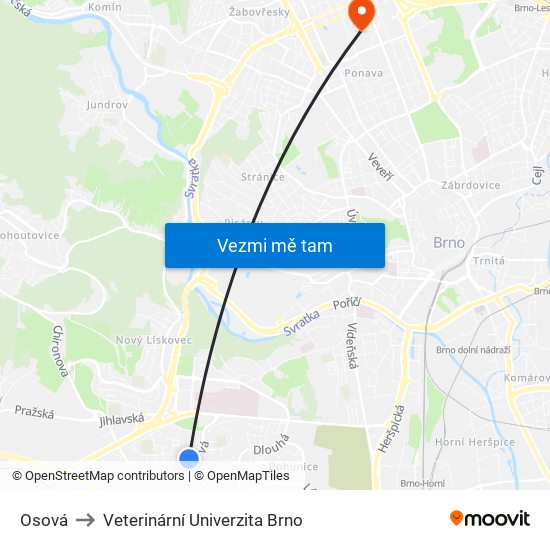 Osová to Veterinární Univerzita Brno map