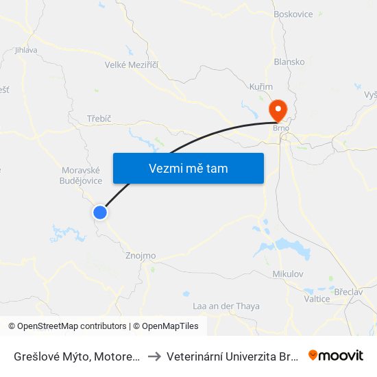 Grešlové Mýto, Motorest to Veterinární Univerzita Brno map