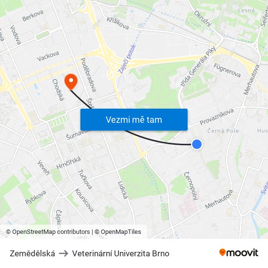 Zemědělská to Veterinární Univerzita Brno map