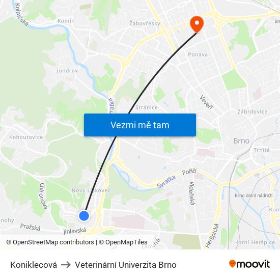 Koniklecová to Veterinární Univerzita Brno map