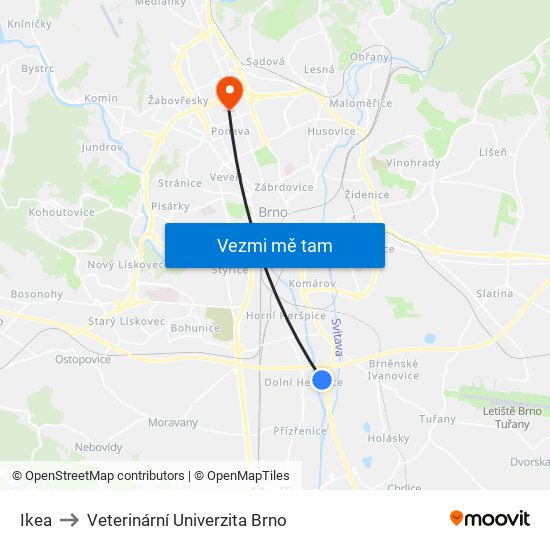 Ikea to Veterinární Univerzita Brno map