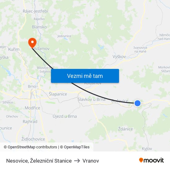 Nesovice, Železniční Stanice to Vranov map