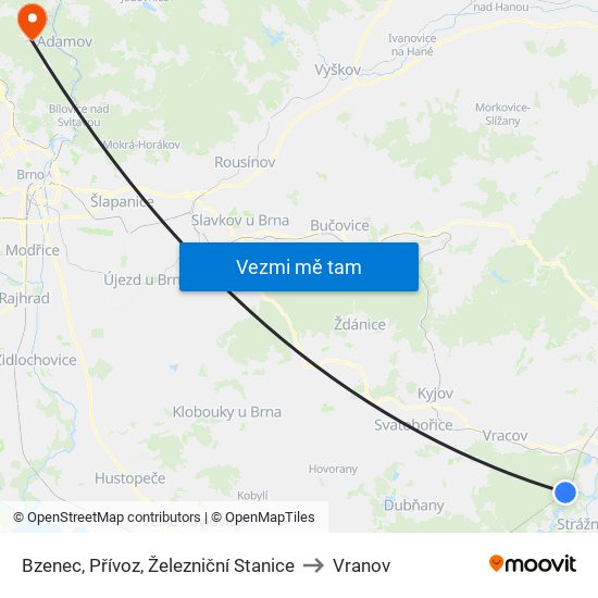 Bzenec, Přívoz, Železniční Stanice to Vranov map