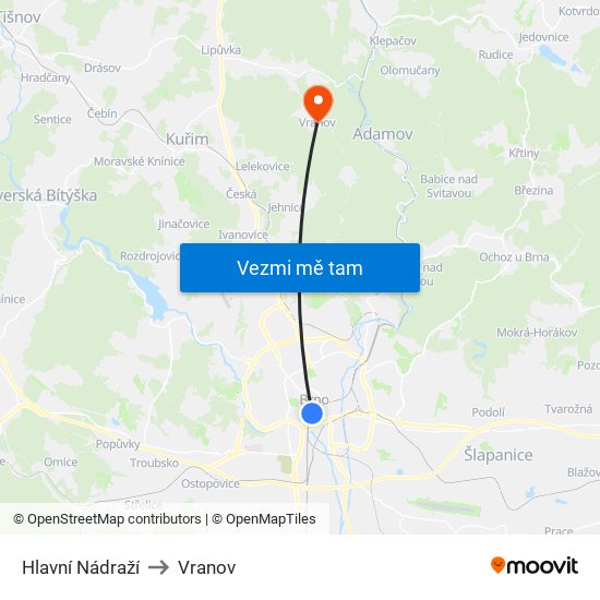 Hlavní Nádraží to Vranov map