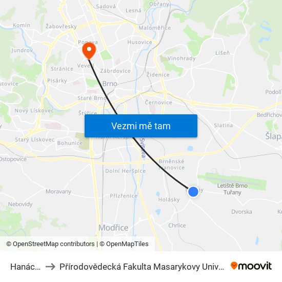 Hanácká to Přírodovědecká Fakulta Masarykovy Univerzity map