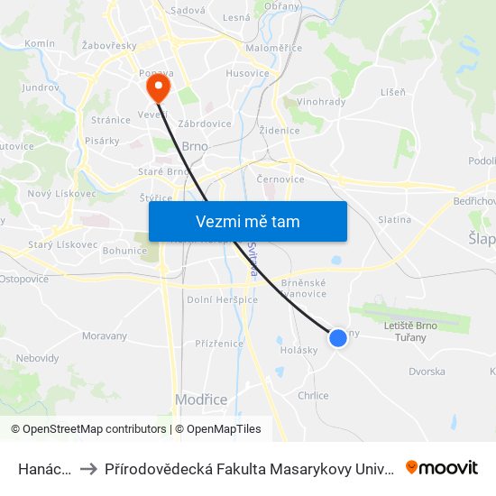 Hanácká to Přírodovědecká Fakulta Masarykovy Univerzity map