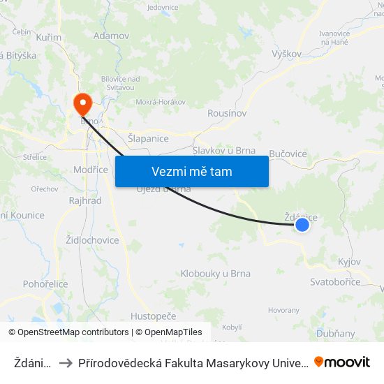 Ždánice to Přírodovědecká Fakulta Masarykovy Univerzity map