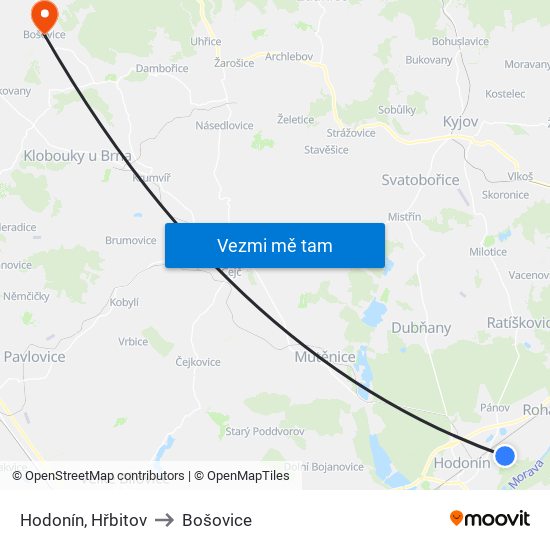 Hodonín, Hřbitov to Bošovice map