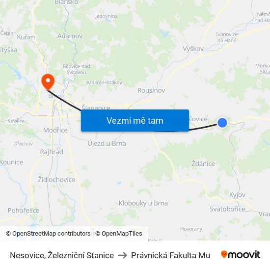 Nesovice, Železniční Stanice to Právnická Fakulta Mu map