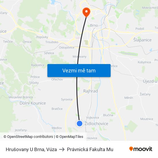 Hrušovany U Brna, Vúza to Právnická Fakulta Mu map