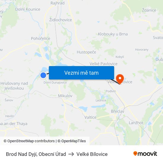 Brod Nad Dyjí, Obecní Úřad to Velké Bílovice map