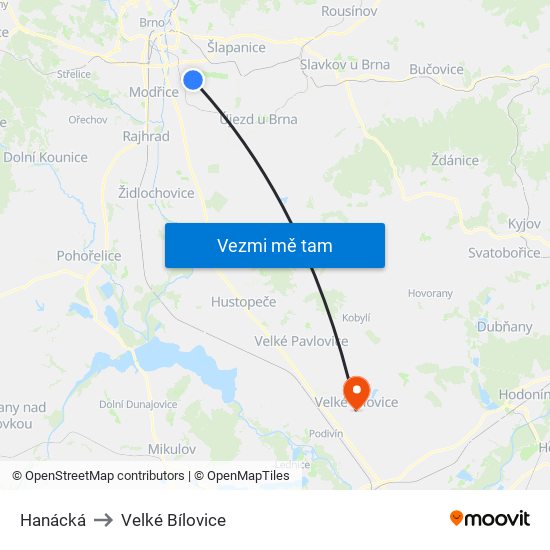 Hanácká to Velké Bílovice map