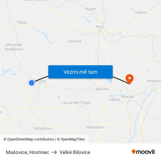 Mašovice, Hostinec to Velké Bílovice map